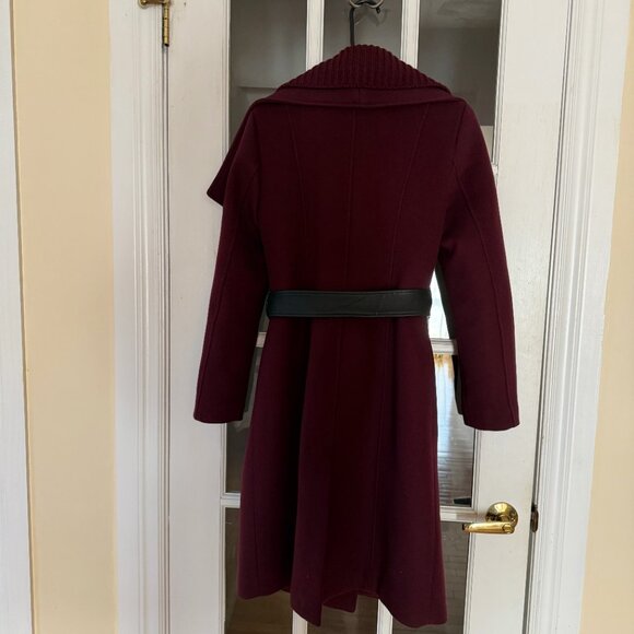 Mackage Nori Wool Coat with Leather Belt, Size S, Wine/Burgundy - Picture 6 of 6